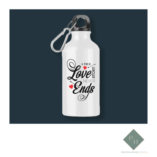 A True Love Story Never Ends - Bottle With Carabiner With Your Initials