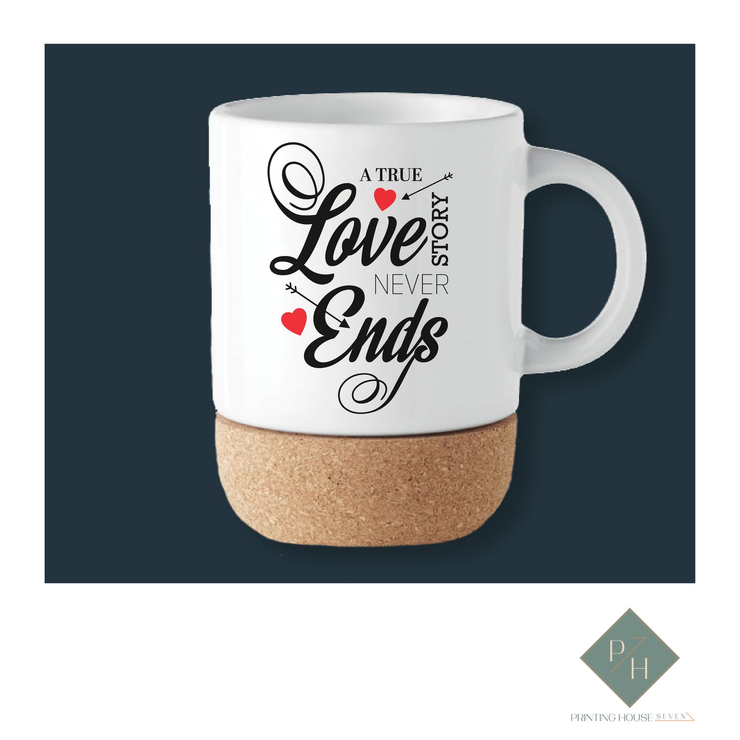 A True Love Story Never Ends - Cork Bottom Mug with Your Initials