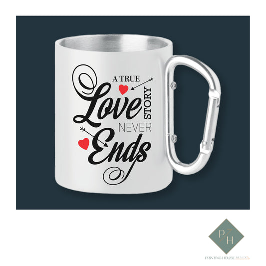 True Love Story Never Ends - Carabiner Water Bottle With Your Initials