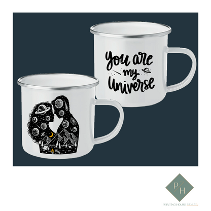 You Are My Universe - Enamel Mugs For Two