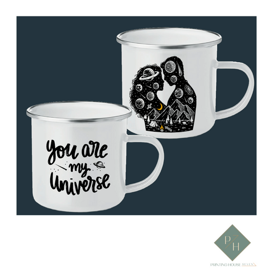 You Are My Universe - Enamel Mugs For Two