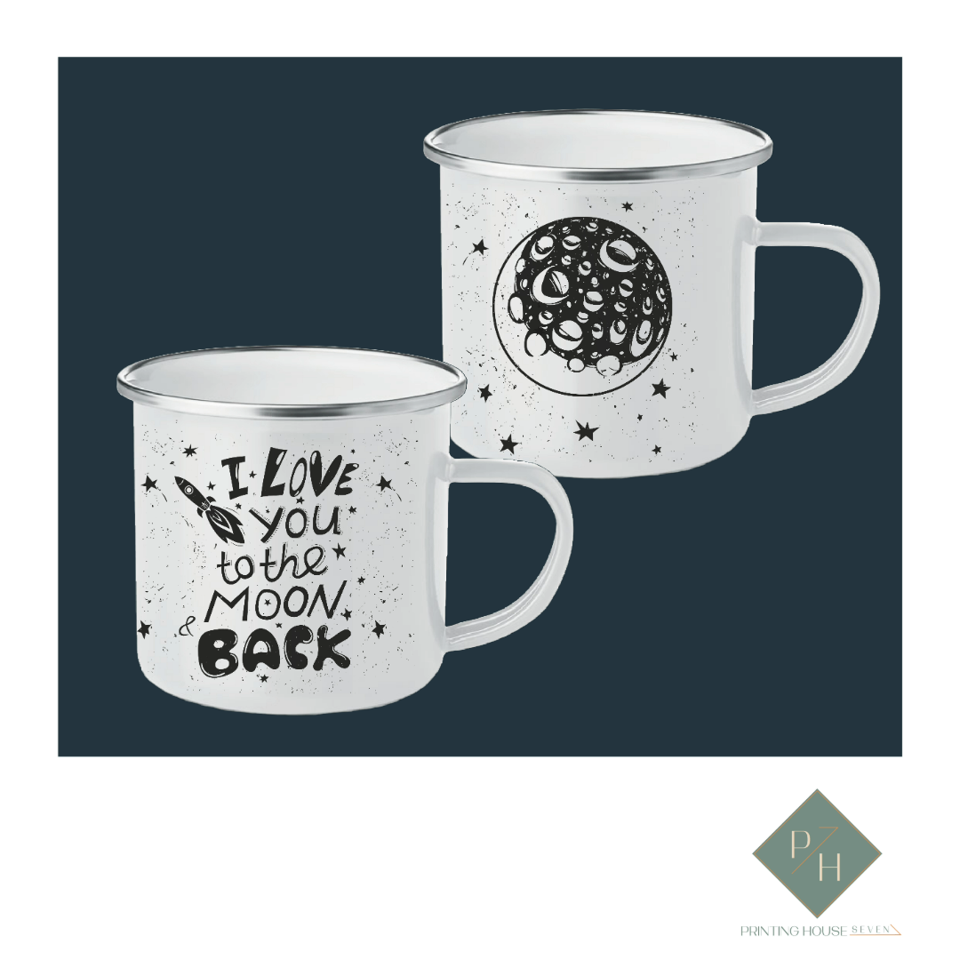 I Love You To The Moon And Back - Enamel Mugs For Two