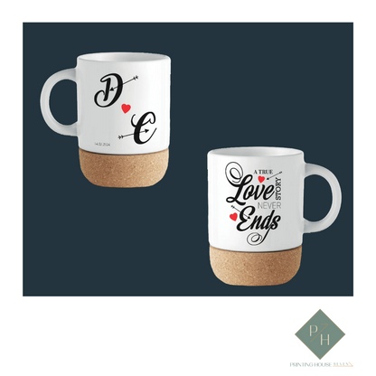 A True Love Story Never Ends - Cork Bottom Glasses for Two with Your Initials