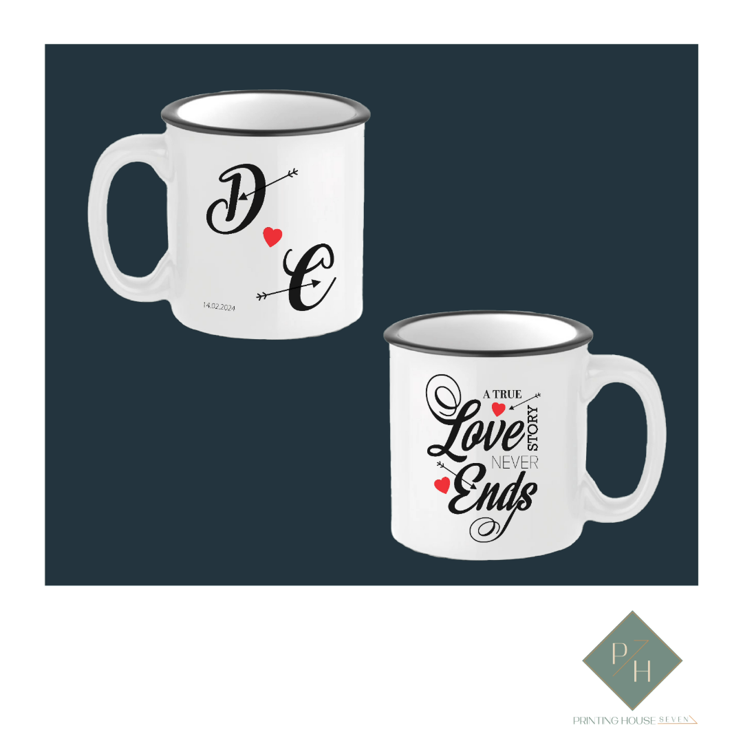 A True Love Story Never Ends - Ceramic Mugs for Two with Your Initials