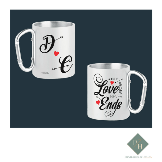 True Love Story Never Ends - Carabiner Mugs for Two with Your Initials