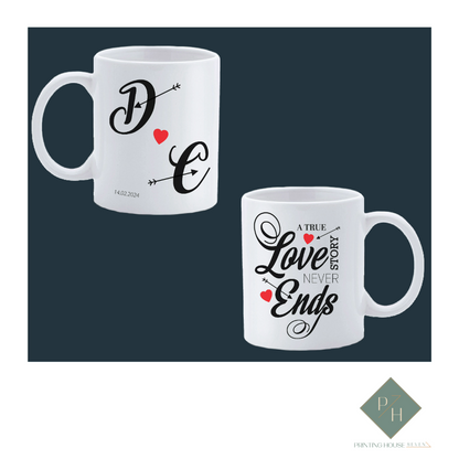 A True Love Story Never Ends - Mugs For Couples With Your Initials